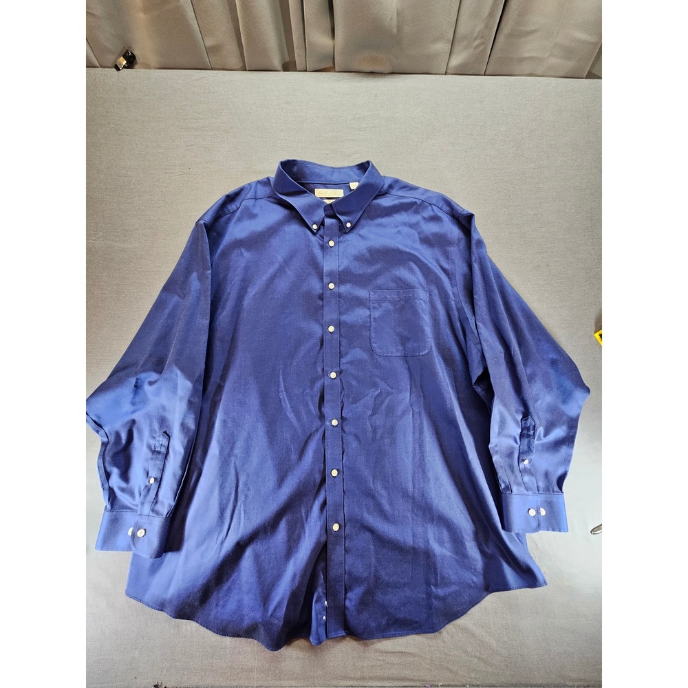 Roundtree & Yorke Gold Label Mens 3XB Blue Non-Iron Cotton Button Down Shirt Big